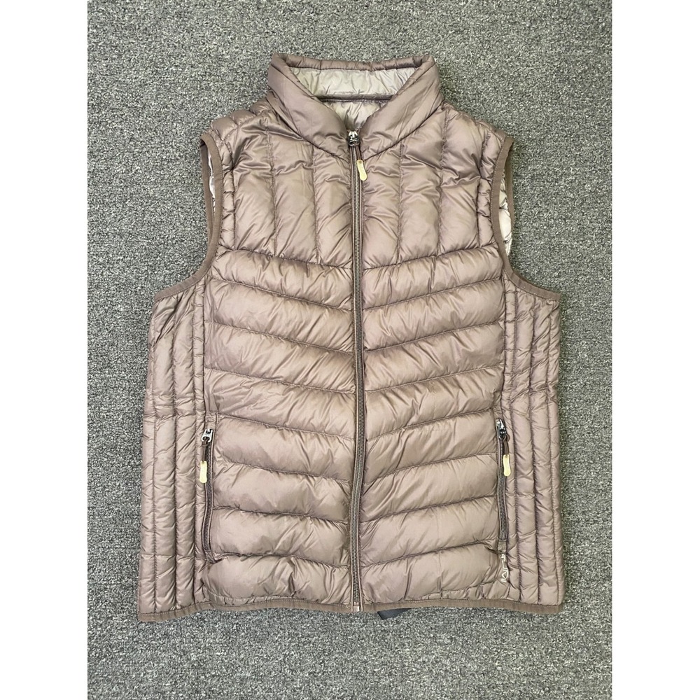 Tumi PAX Packable Down Puffer Vest Brown Womens XL Travel Pillow Convertible Zip